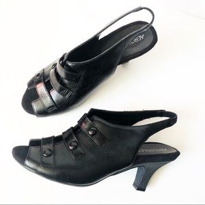 NEW AEROSOLES Black Leather Sandals Pumps Size 10